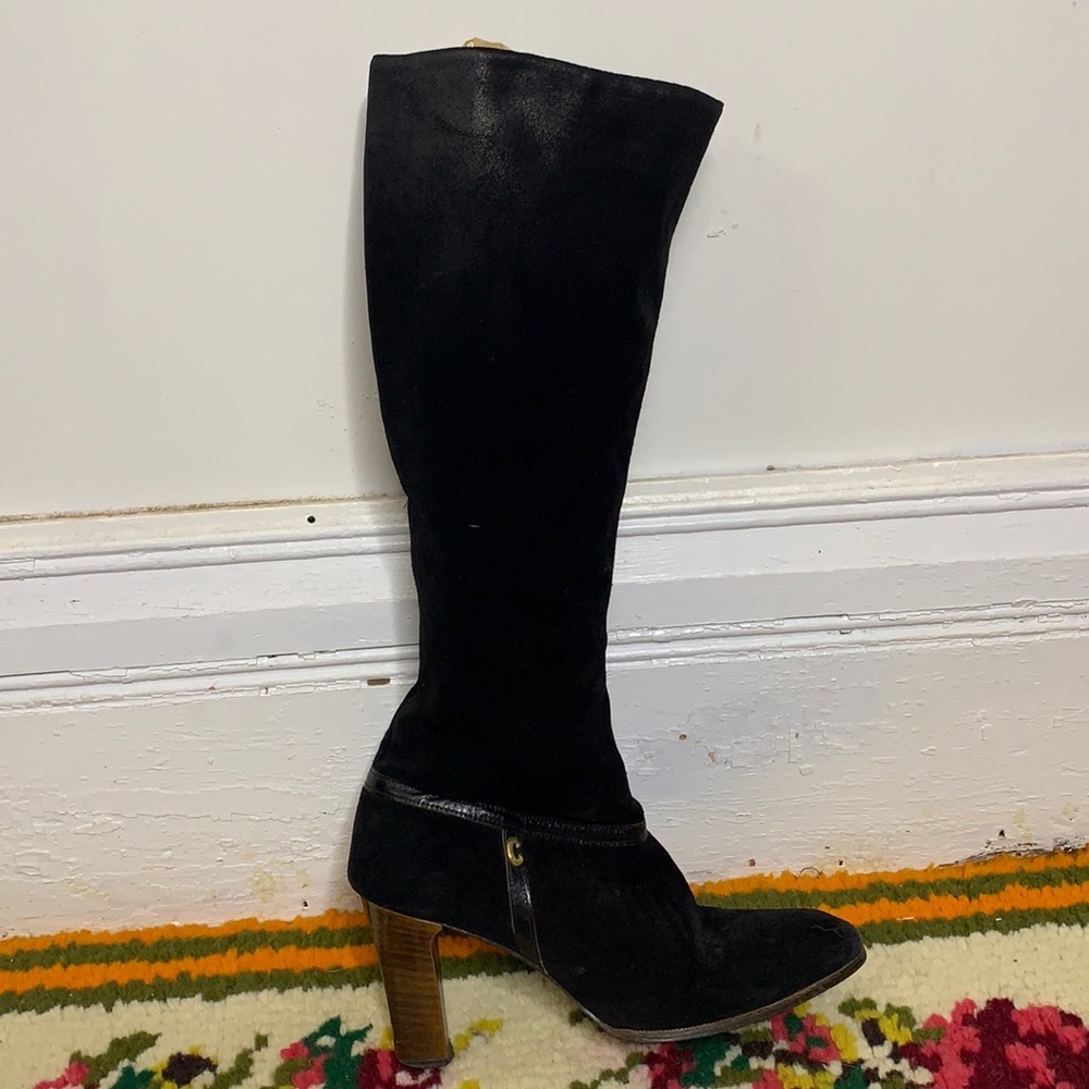 Vintage Tall Black Suede Disco GOGO Boots